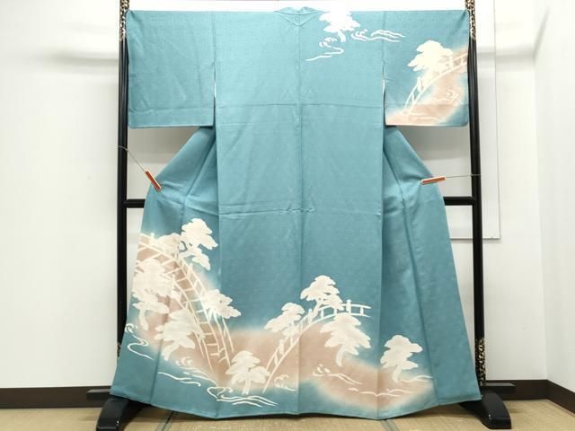 平和屋着物▽訪問着 渡り橋松文 暈し染め 金通し地 正絹 逸品