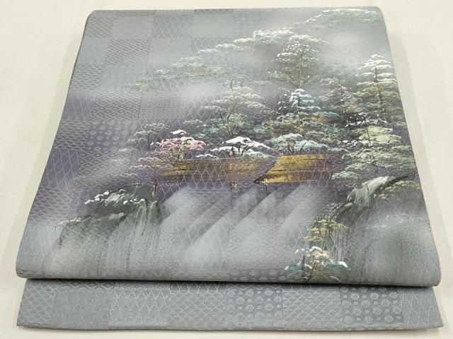 平和屋着物▽太鼓柄袋帯 手描き 風景樹林文 金糸 健勝苑扱い 正絹 逸品