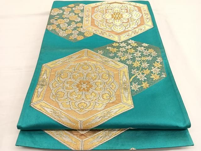 平和屋着物◎六通柄袋帯 宝相華 銀糸 正絹 逸品 BAAV1535hv