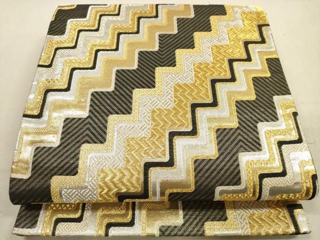 平和屋着物◎六通柄袋帯 幾何学文様 金銀糸 正絹 逸品 DAAZ1942xg