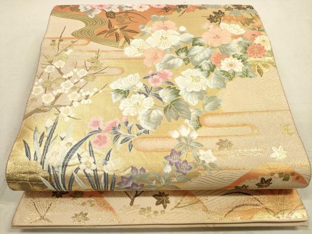 平和屋着物◎本場筑前博多織 六通柄袋帯 桃山屏風四季花図 しょうはく