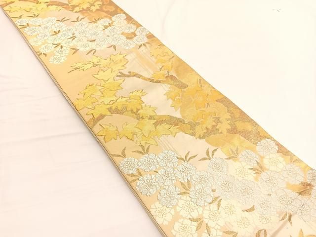平和屋着物◎六通柄袋帯 唐織 桜楓文 金銀糸 正絹 逸品 BAAV9996hv