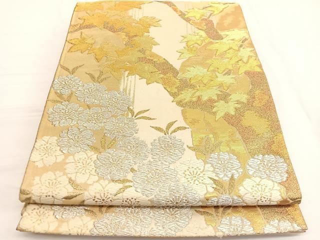 平和屋着物◎六通柄袋帯 唐織 桜楓文 金銀糸 正絹 逸品 BAAV9996hv