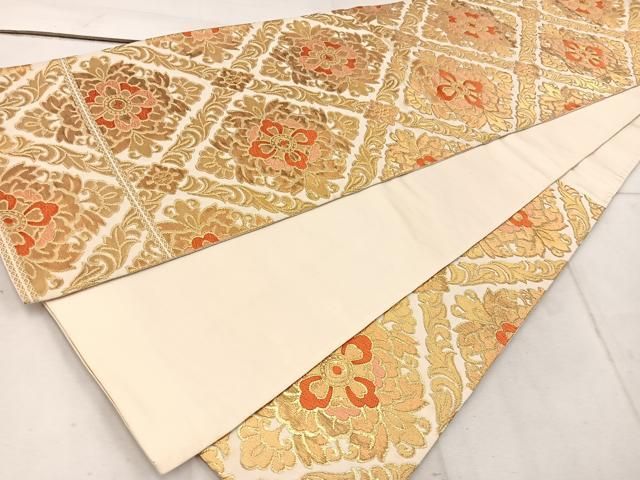 平和屋着物◎西陣 服部織物謹製 六通柄袋帯 唐織 松風 草花文 金糸