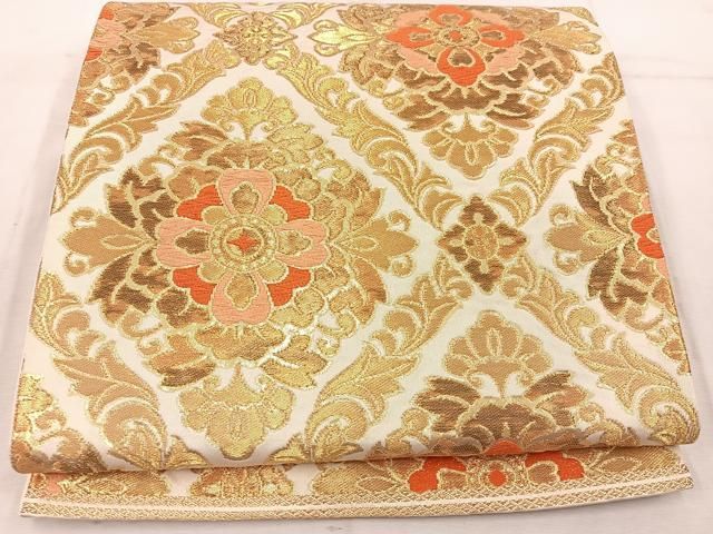 平和屋着物◎西陣 服部織物謹製 六通柄袋帯 唐織 松風 草花文 金糸