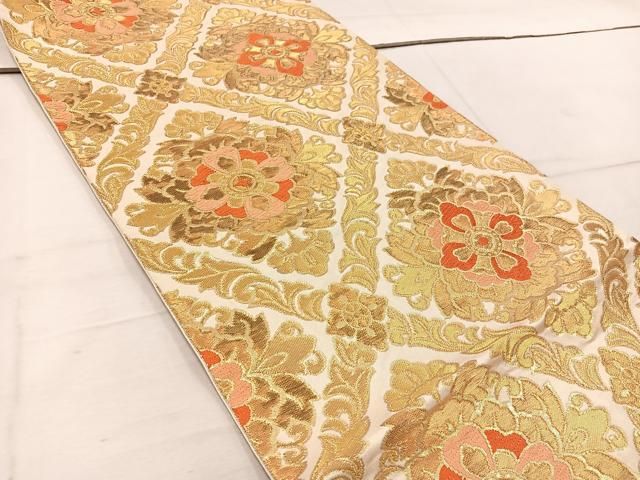 平和屋着物◎西陣 服部織物謹製 六通柄袋帯 唐織 松風 草花文 金糸