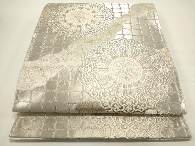 平和屋着物●西陣　服部織物謹製　六通柄袋帯　石畳文　金銀糸　正絹　逸品　DAAV6919ps 平和屋着物○西陣 服部織物謹製 六通柄袋帯 石畳文 金銀糸