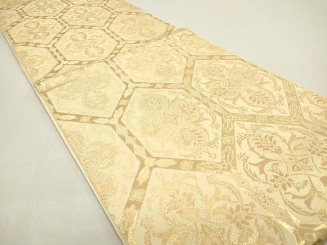 平和屋着物◎六通柄 本袋帯 亀甲花文 金糸 正絹 逸品 DAAZ5768ea