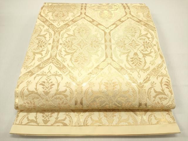 平和屋着物◎六通柄 本袋帯 亀甲花文 金糸 正絹 逸品 DAAZ5768ea