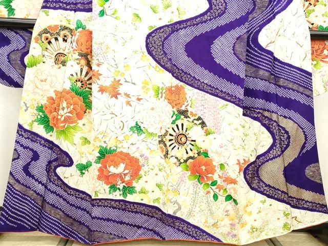 平和屋着物□豪華振袖 駒刺繍 絞り 流水片輪車花文 金彩 正絹 逸品