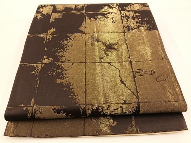 平和屋着物◎両面 全通柄袋帯 破れ色紙文様 金糸 正絹 逸品 BAAW0711hj