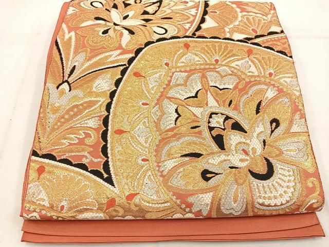 平和屋着物◎六通柄 本袋帯 更紗花文 金糸 正絹 逸品 BAAW1534mz