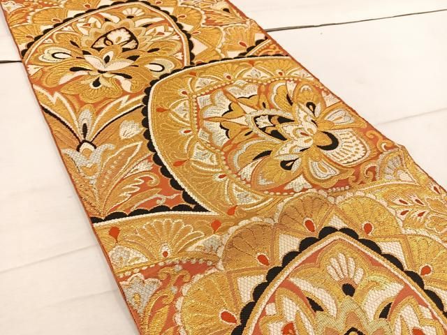 平和屋着物◎六通柄 本袋帯 更紗花文 金糸 正絹 逸品 BAAW1534mz