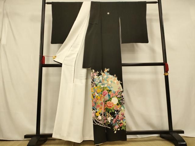 平和屋着物□豪華黒留袖 扇子花鳥文 正絹 逸品 AABE3771fw - メルカリ