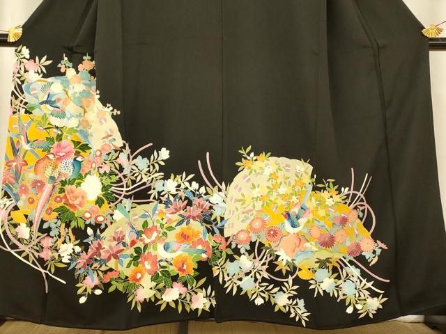 平和屋着物□豪華黒留袖 扇子花鳥文 正絹 逸品 AABE3771fw - メルカリ