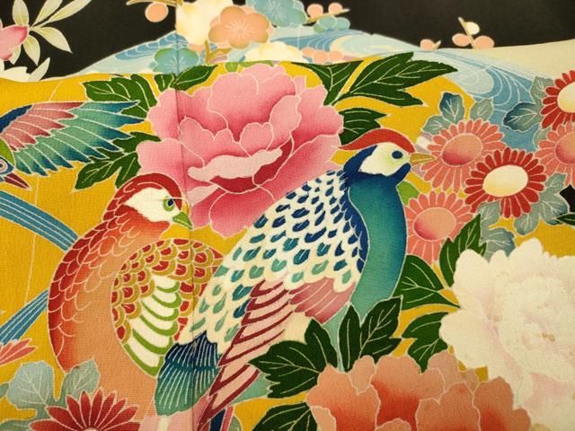 平和屋着物□豪華黒留袖 扇子花鳥文 正絹 逸品 AABE3771fw - メルカリ