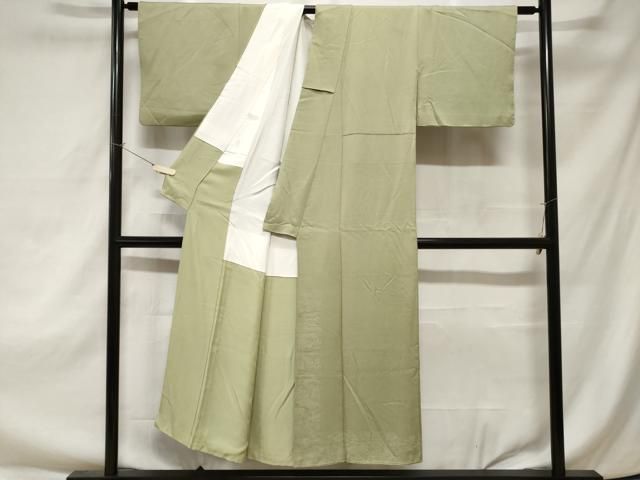 平和屋着物□上質な色無地 風景地紋 山葵色 正絹 逸品 CAAZ5801ev