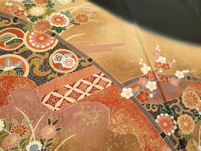 平和屋着物□豪華黒留袖 作家物 吉祥草花文 金彩 正絹 逸品 CABB1740ou