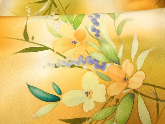 平和屋着物□上質な小紋 手描き 霞枝花文 暈し染め 正絹 逸品