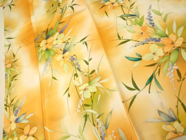 平和屋着物□上質な小紋 手描き 霞枝花文 暈し染め 正絹 逸品