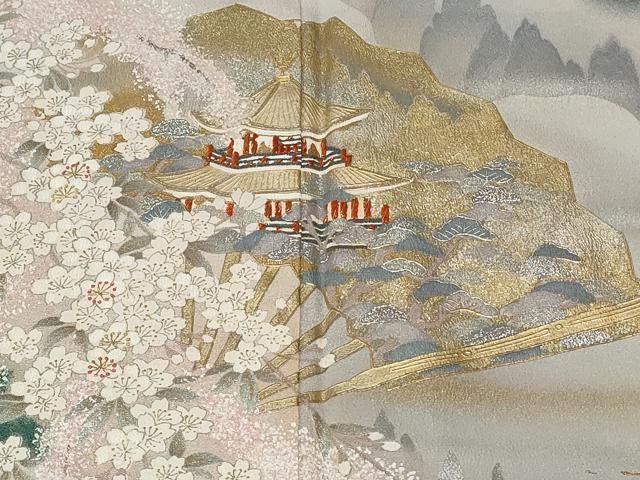 平和屋着物□豪華黒留袖 刺繍 扇面御所解文 金銀彩 正絹 逸品