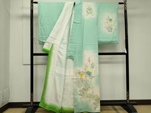 平和屋着物■極上　夏物　訪問着　絽　風景草花文　肌色地　暈し染め　五泉　反端付き　逸品　未使用　DZAA9132kh5 平和屋着物□極上 夏物 訪問着 絽 風景草花文 肌色地 暈し染め 五泉 反