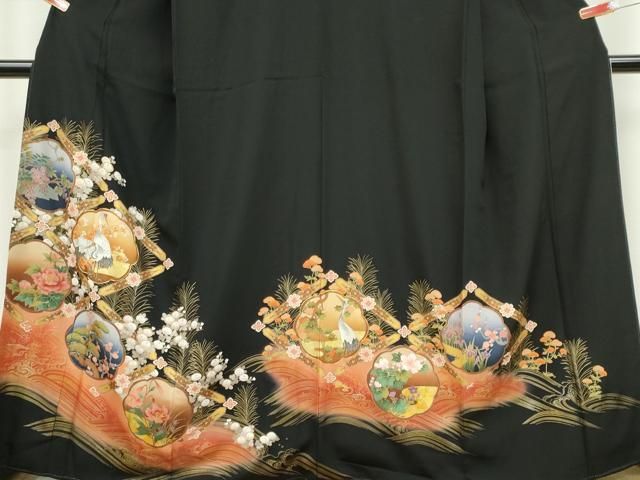平和屋着物□豪華黒留袖 駒刺繍 立波群鶴花文 暈し染め 金銀彩 松坂屋