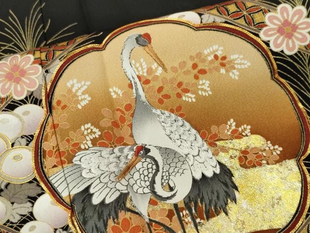 平和屋着物□豪華黒留袖 駒刺繍 立波群鶴花文 暈し染め 金銀彩 松坂屋