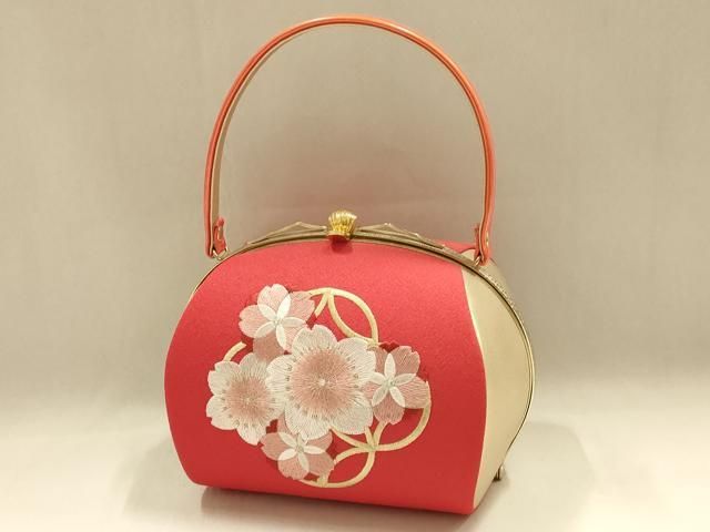 平和屋着物▽和装小物 和装バッグ ハンドバッグ 刺繍 桜 七宝 金糸