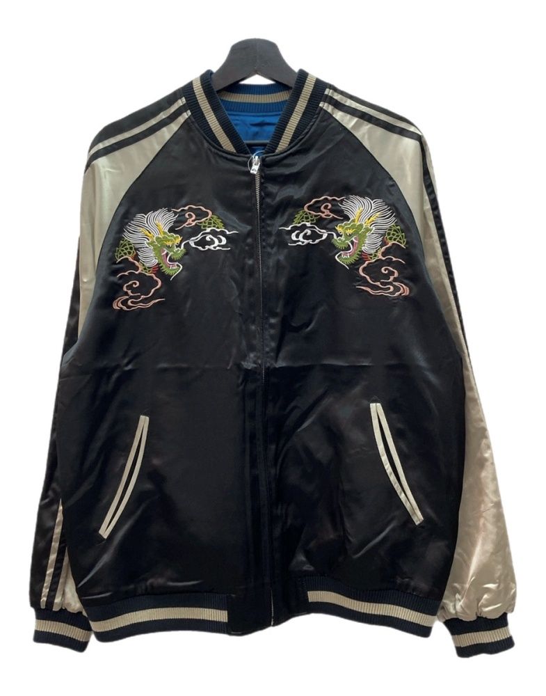 ジャパネスク 花旅楽団 JACKET リバーシブル ジャケット スーベニア スカジャン ジップアップ ドラゴン 龍 アウター 青 黒 3 RSJ 501 刺繍 ブラック XLサイズ 104 MT 2491
