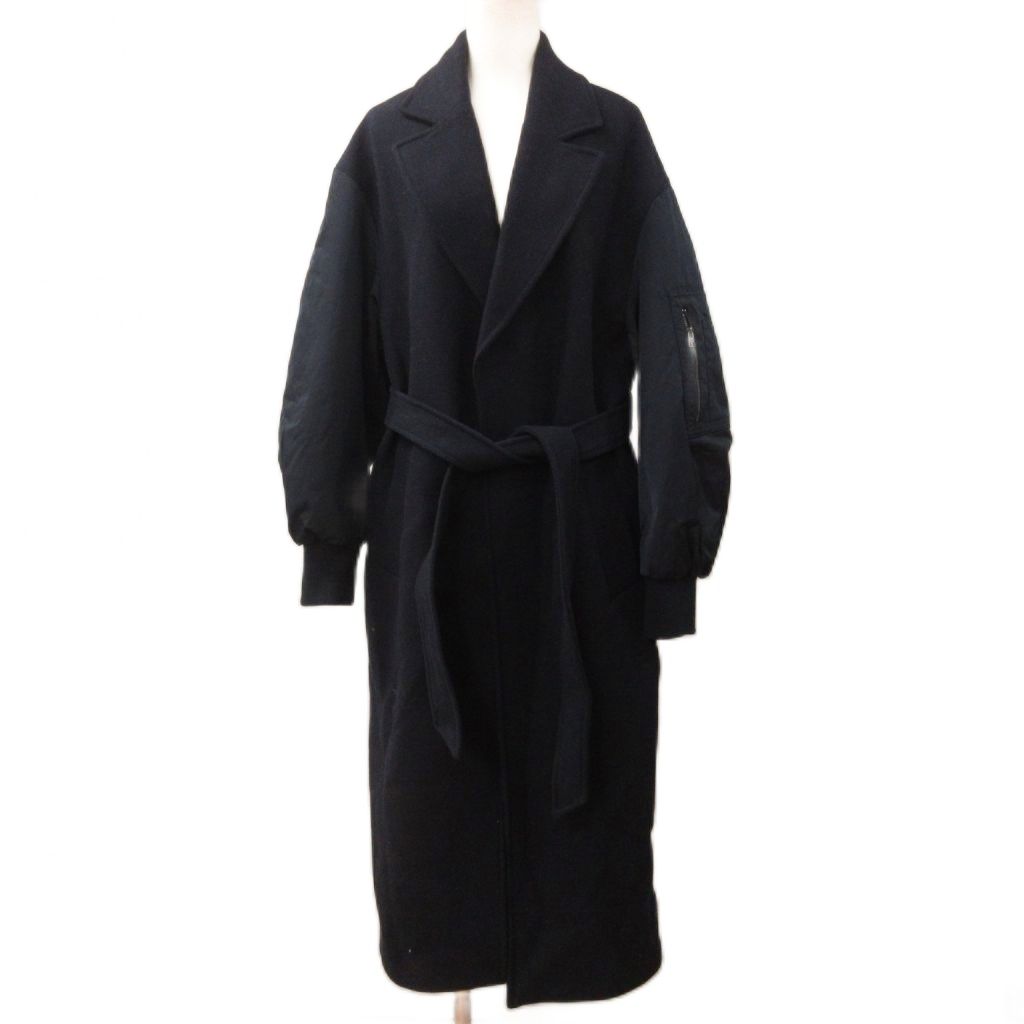 ザラ ZARA マッチングボンバーコート 切替 ボタンレス ベルト M 紺