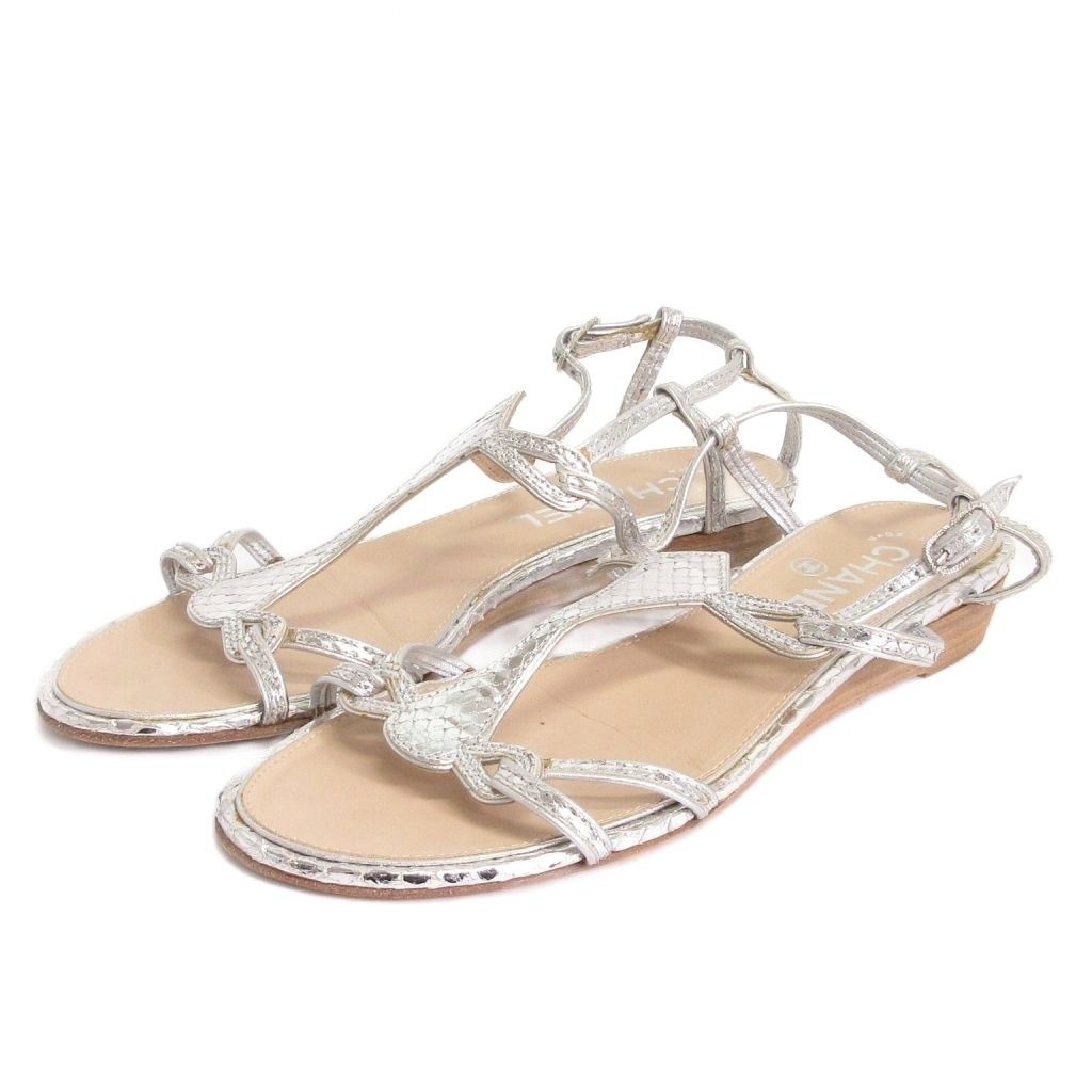 シャネル CHANEL ストラップサンダル メタリック シルバーカラー 35 5 21 5㎝位 靴