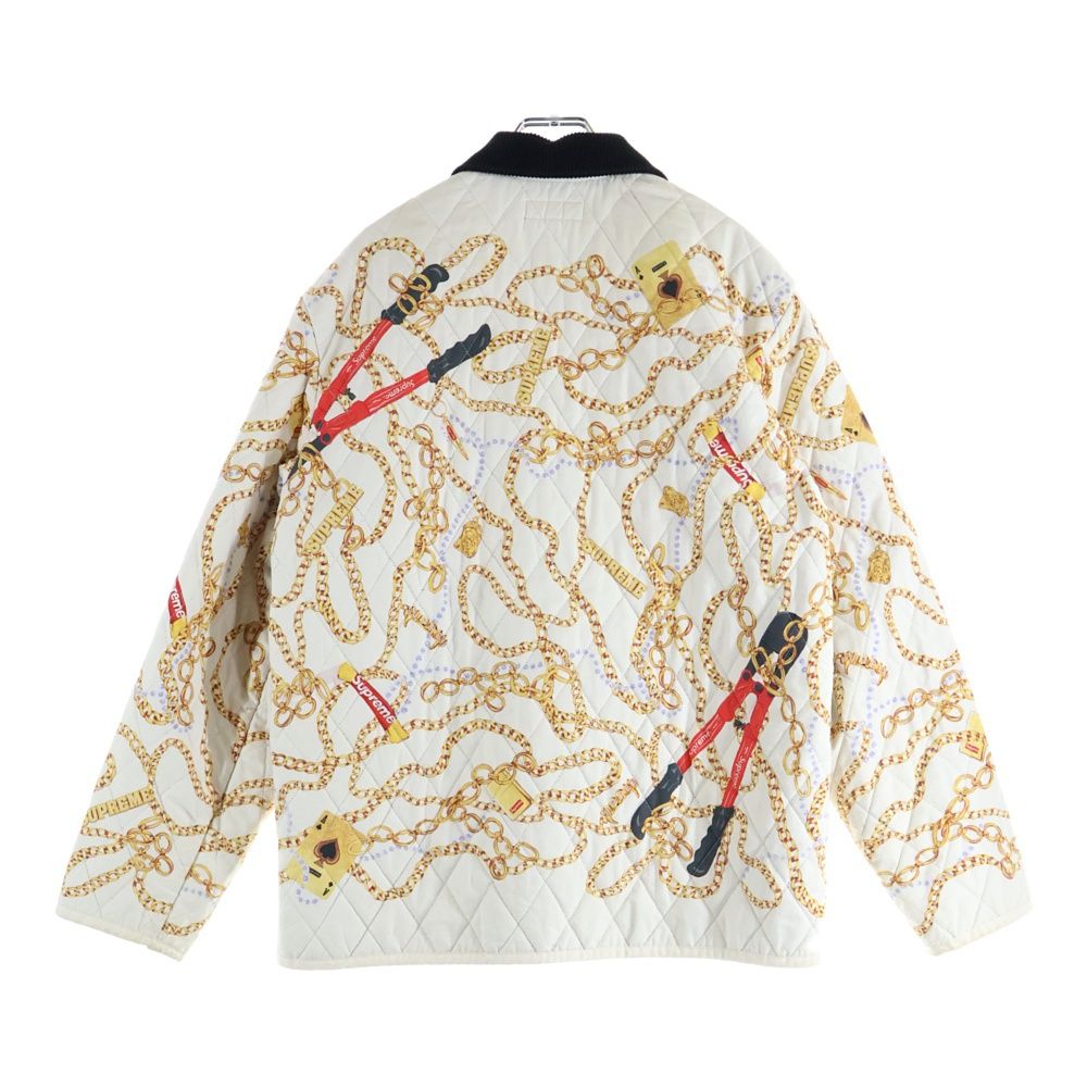 Supreme シュプリーム 20AW Chains Quilted Jacket チェーンプリント キルティング ジャケット ホワイト系 L【中古】 SUPREME (シュプリーム) 20AW Chains Quilted Jacket チェーンプリント