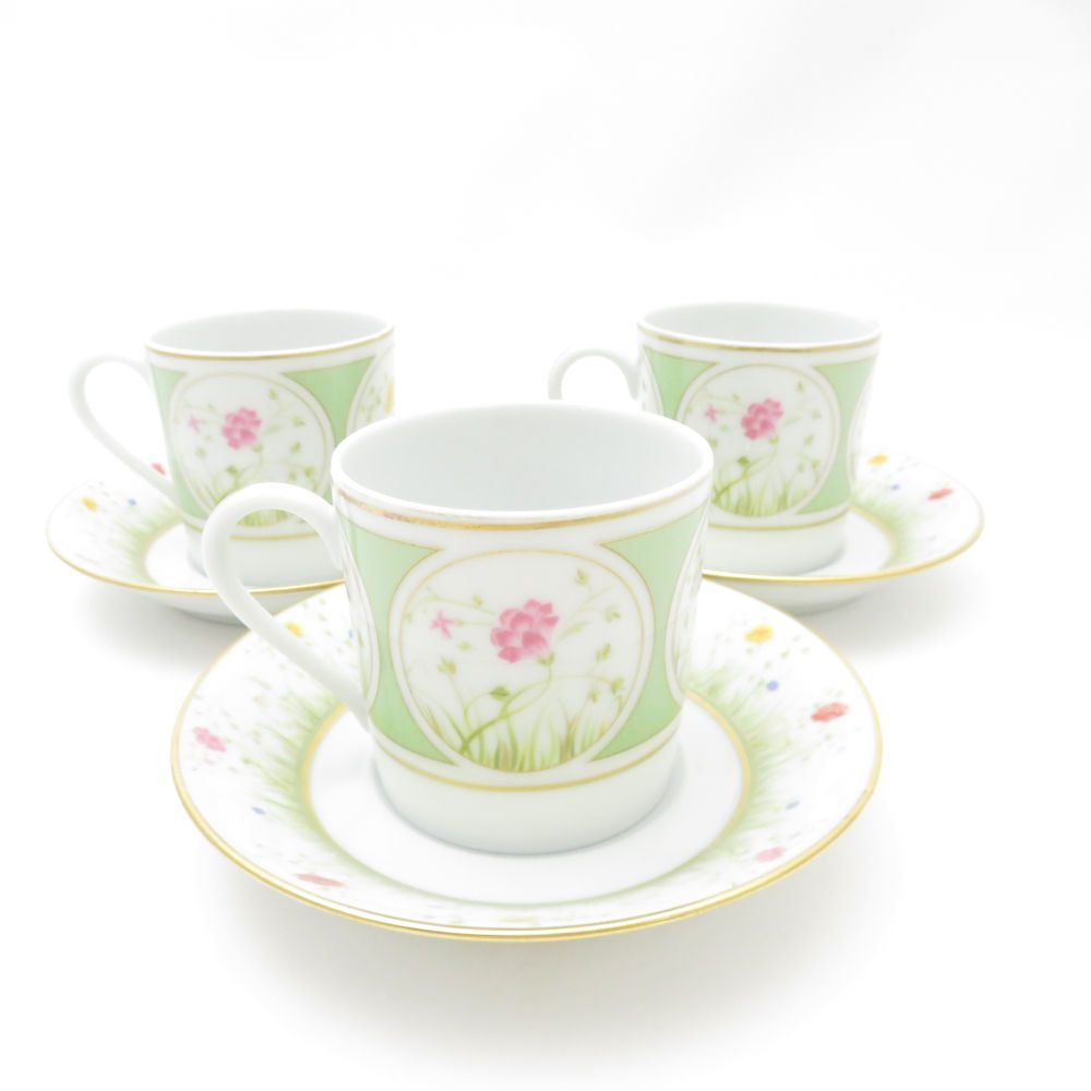 未使用 HAVILAND アビランド Floralies デミタスカップ＆ソーサー 3客 