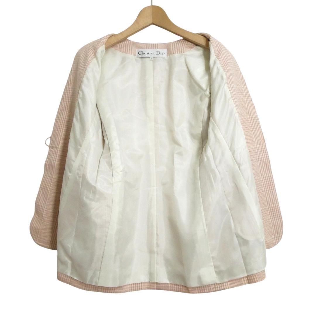 Christian Dior ニットジャケット 9 M チェック ウール シルク 8795-693-