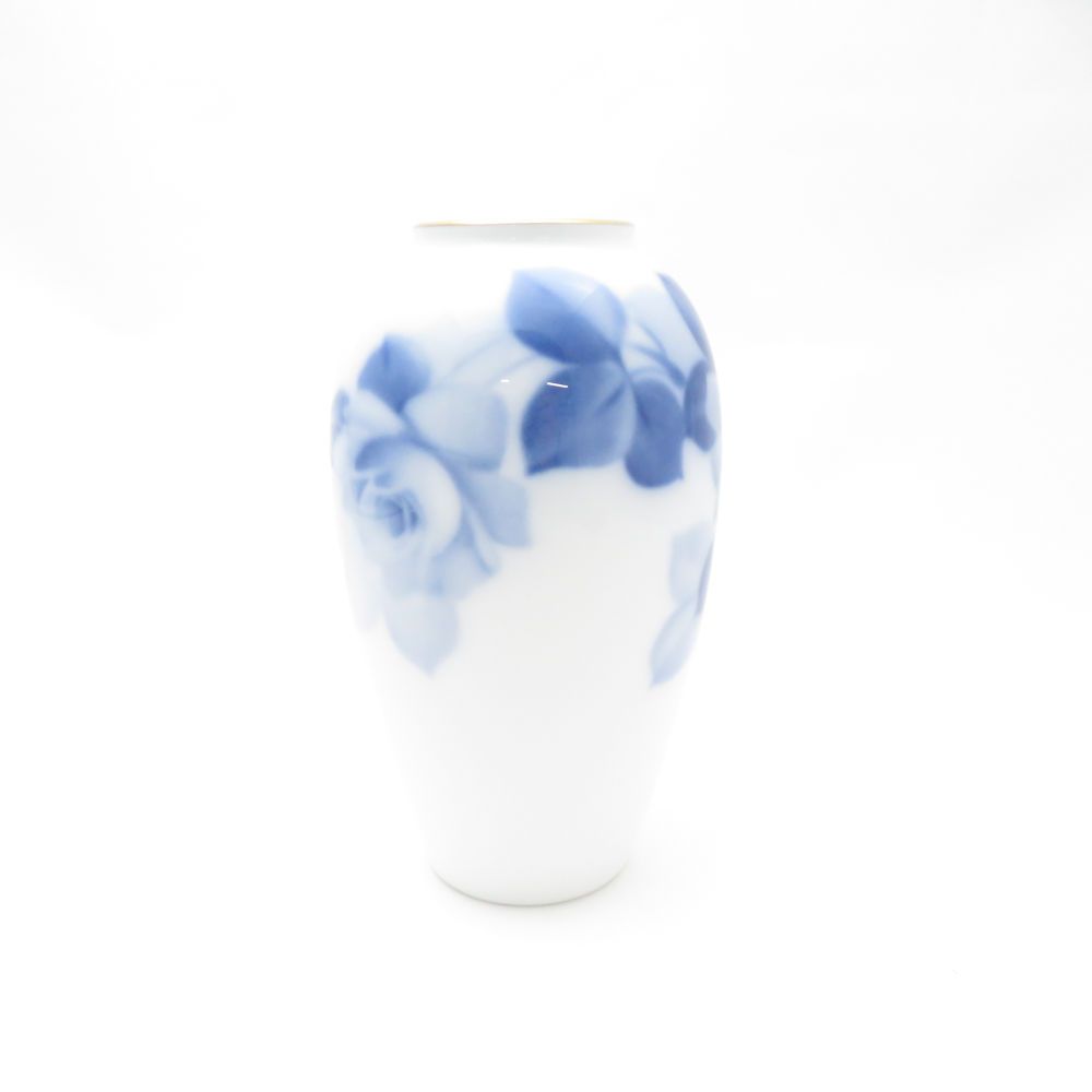 美品 OKURA 大倉陶園 ブルーローズ 8011 花瓶 高15cm フラワーベース