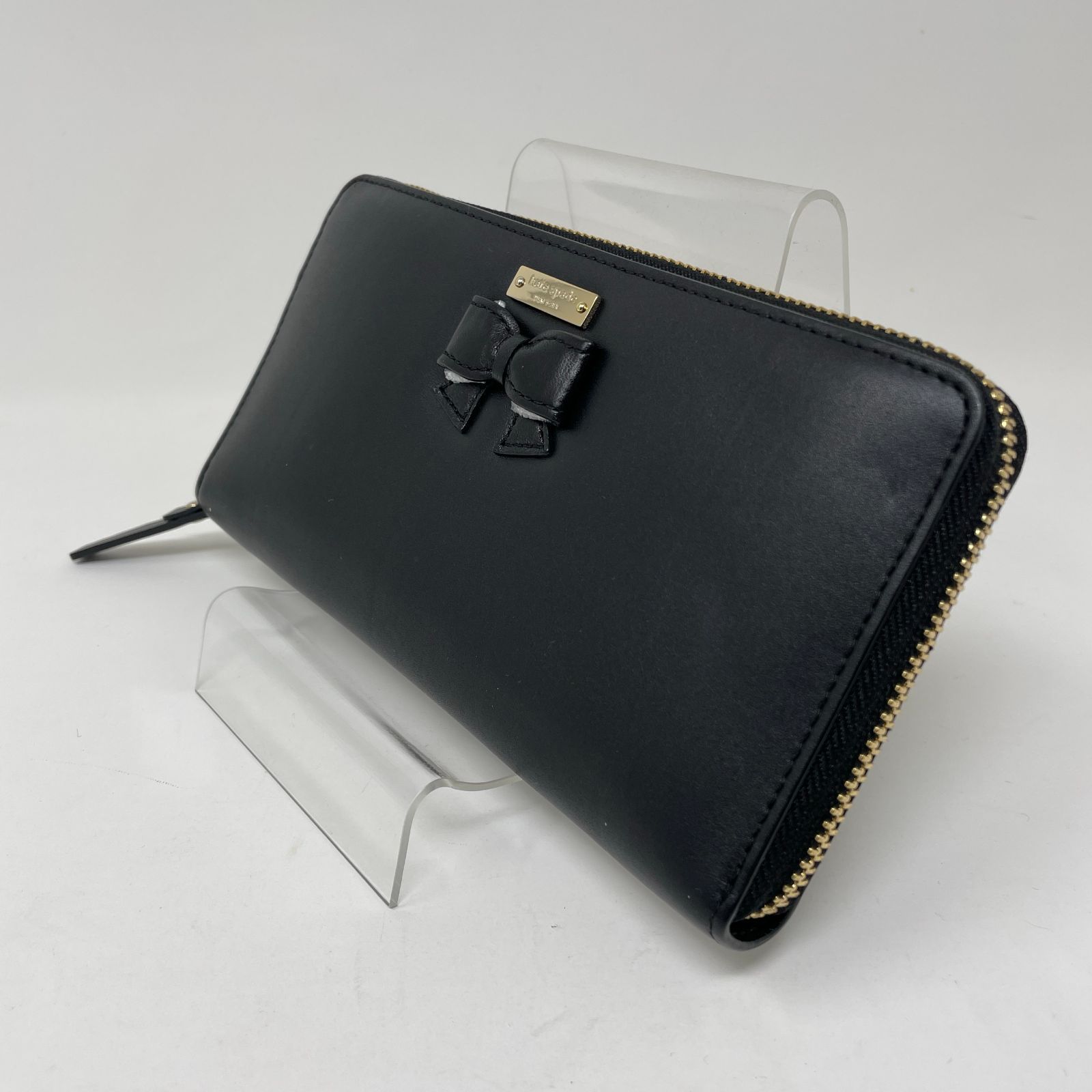 未使用】Kate spade ケイトスペード リボン ラウンドファスナー長財布 