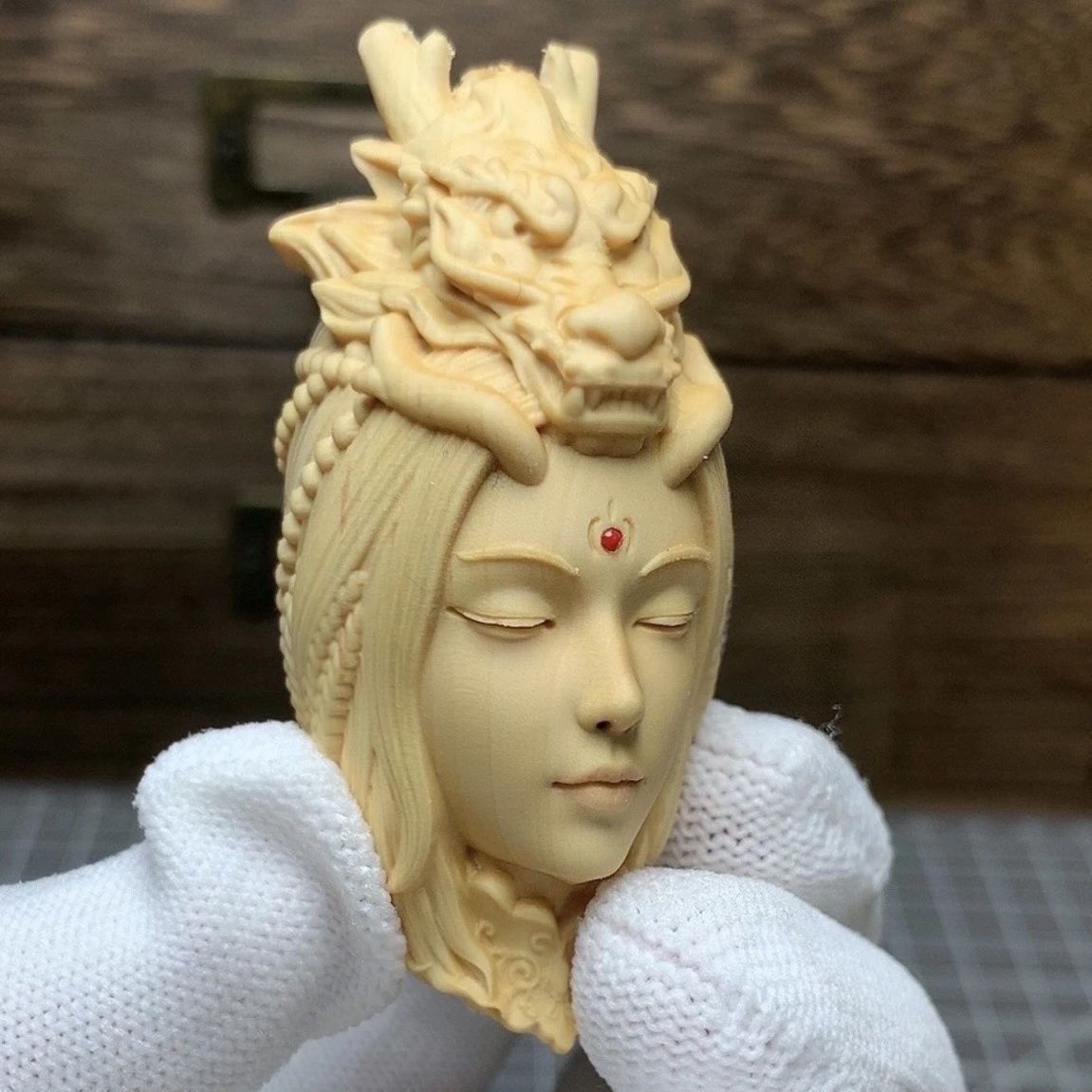 仏教美術 新作 高級柘植木彫 大唐美人 天然木製ハンドメイド/細工彫刻