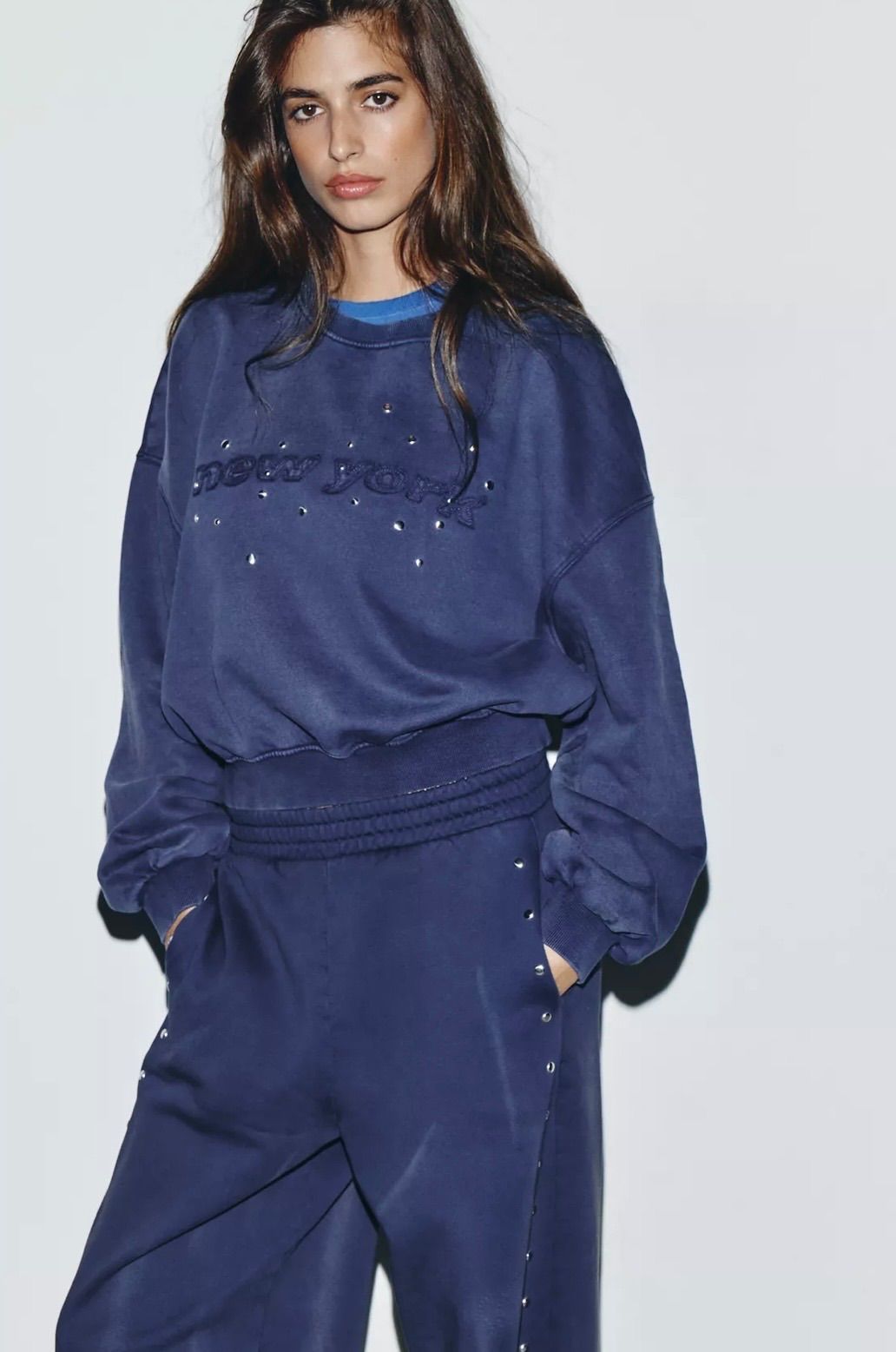 ♥ZARA ザラ YORKロゴネイビースウェットトレーナーパンツセットアップ