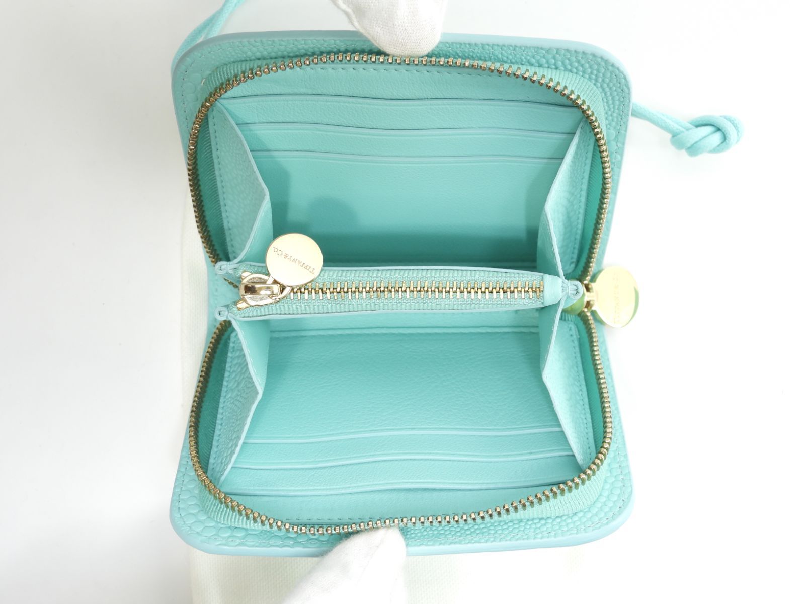 ティファニー コンパクトウォレット レザー青 ジップアラウンド