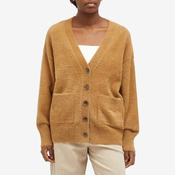 グッドアメリカン レディース アウター カーディガン プラスサイズ Good American Plush Oversized Cardigan Warm Caramel