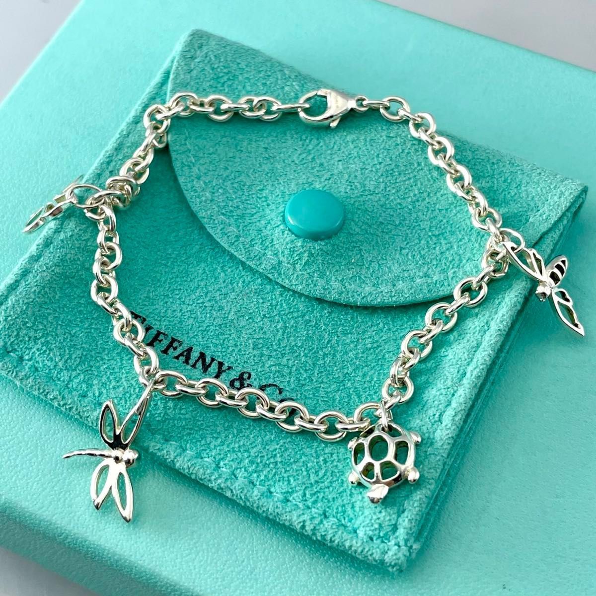 ティファニー 希少 4チャーム ブレスレット 蝶 トンボ 亀 蜂 P75fe