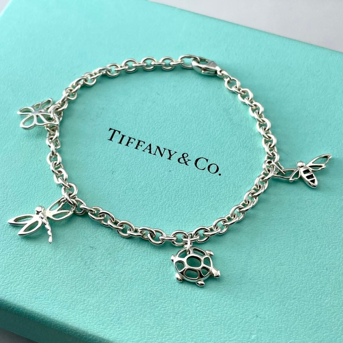 ティファニー 希少 4チャーム ブレスレット 蝶 トンボ 亀 蜂 P75fe