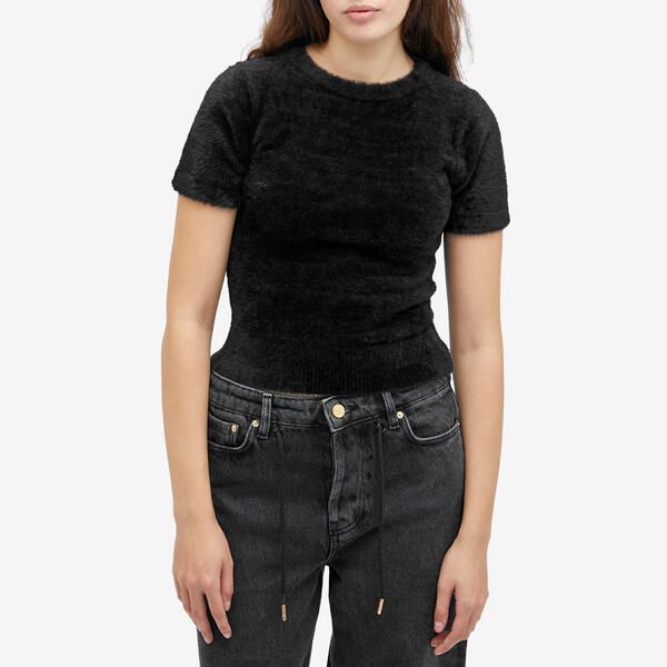 グッドアメリカン レディース トップス Tシャツ Good American Fuzzy Baby Tee Black ブラック