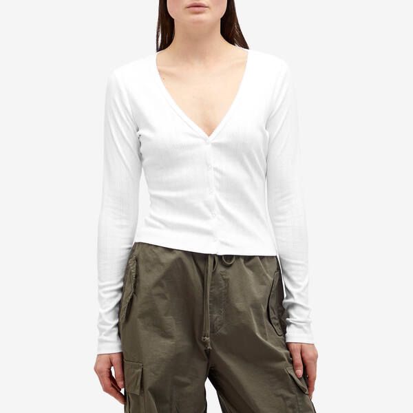 グッドアメリカン レディース アウター カーディガン コットン Good American Cotton Pointelle Cardigan White ホワイト