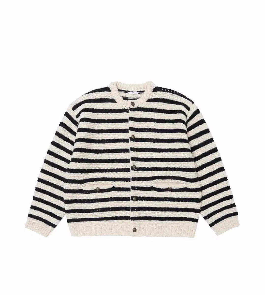 STUエスティユ ラウンドネック ストライプ カーディガン アイボリー L