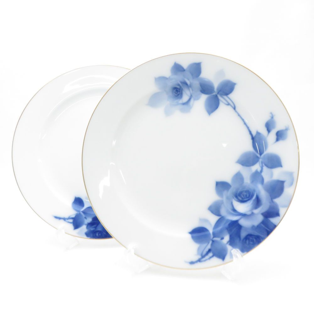 美品 OKURA 大倉陶園 ブルーローズ 8011 大皿 2枚 ペア 26cmプレート