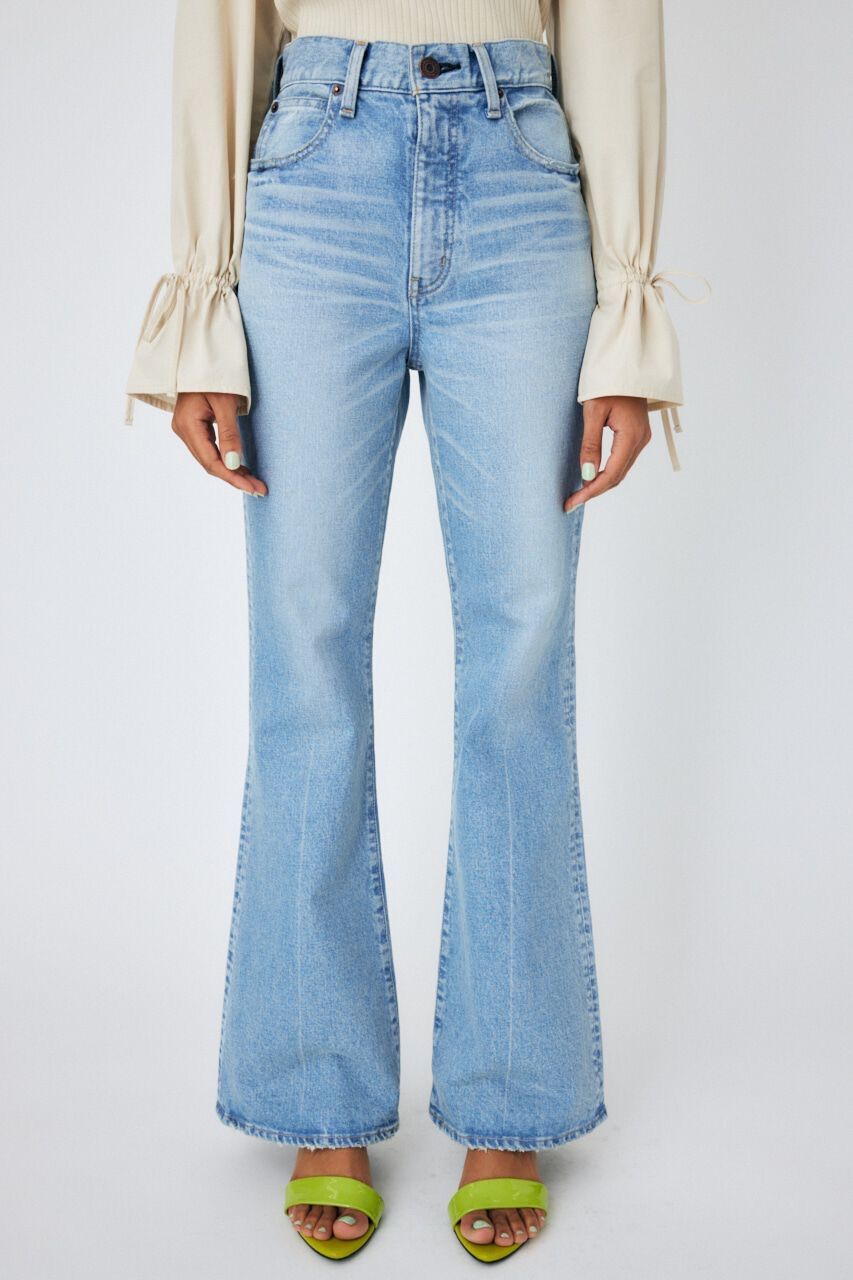 人気】MOUSSY マウジー フレア デニム ライトブルー 24 ダメージ加工