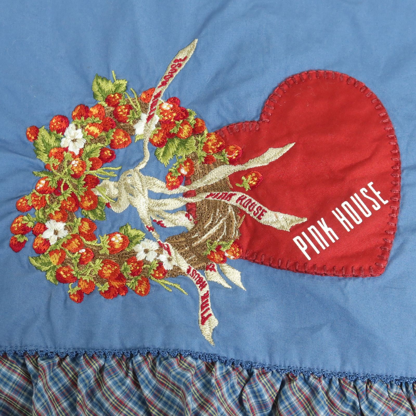 ピンクハウス 苺ハートリース刺しゅう 両面2 way 大判ストール ブルー系＊ｋ4566