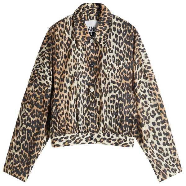 ガニー レディース アウター ジャケット ブルゾン ナイロン GANNI Duchesse Nylon Short Jacket Leopard アニマル